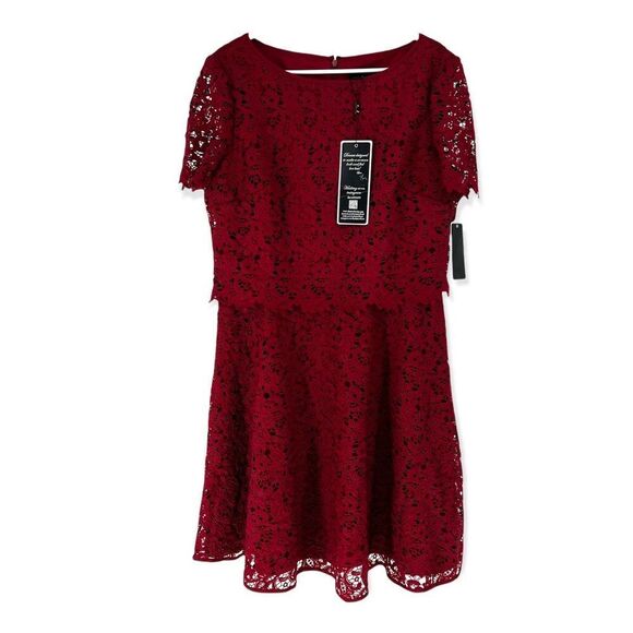 Shani Collection Women's Plus Fit and Flare Popover Lace Dress - 14 - Picture 2 of 7